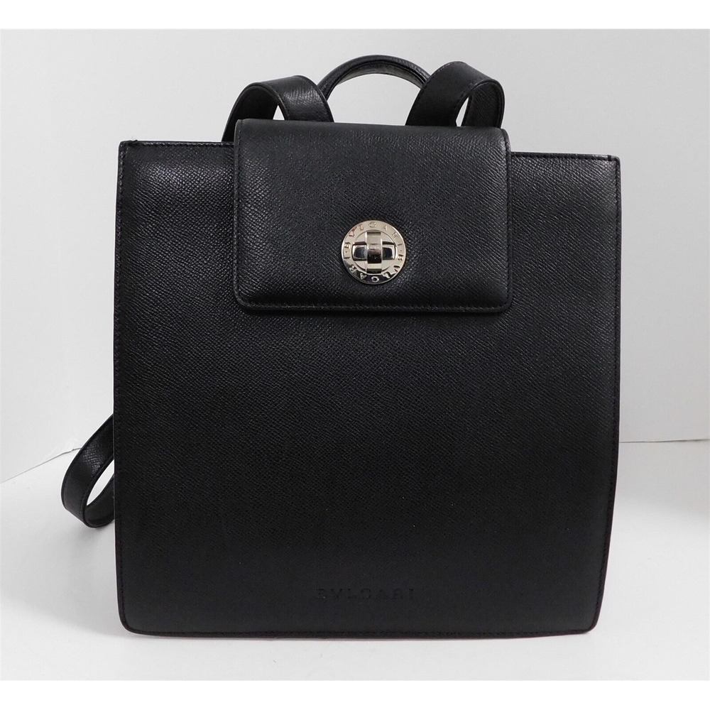 Bvlgari Black Textured Leather Backpack Bag Italy